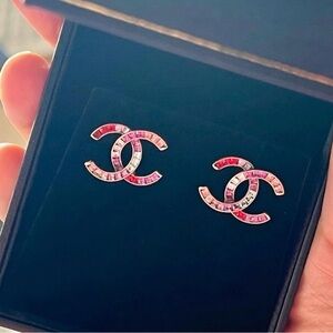 CHANEL Pink Gradient CC Logo Earrings